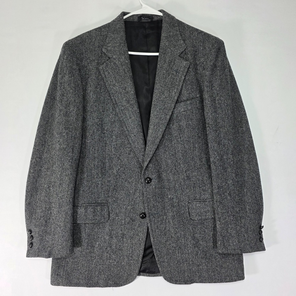 VTG Towncraft Men's Tweed Sport Coat Blazer Two Button Gray Herringbone Wool 42R